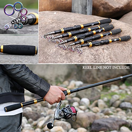 Sougayilang Telescopic Fishing Rod – 24 Ton Carbon Fiber Ultralight, Portable Retractable Handle, CNC Reel Seat, Stainless Steel Guides for Bass, Trout, Salmon, Panfish - color: 1.8m/5.9ft