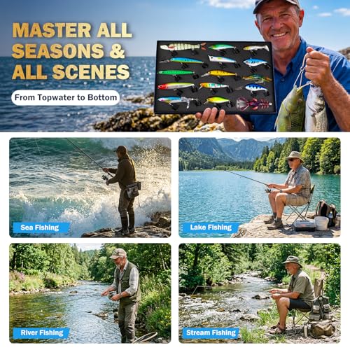 PLUSINNO Fishing Lures - Tackle Box, Bass Fishing Lures for Freshwater and Saltwater, Trout Fishing Gear & Bait, Fishing Gifts for Men,Father - color: Bass/Trout fishing lures-A