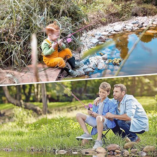 Milerong Kids Fishing Rod, Kids Fishing Pole Portable Telescopic Fishing Rod and Reel Combo Kit for Boys, Girls, Youth - with Spincast Fishing Reel, Fishing Tackles, Fishing Lures, Fishing Lines - color: Pink Fishing Rod Set 1.2m