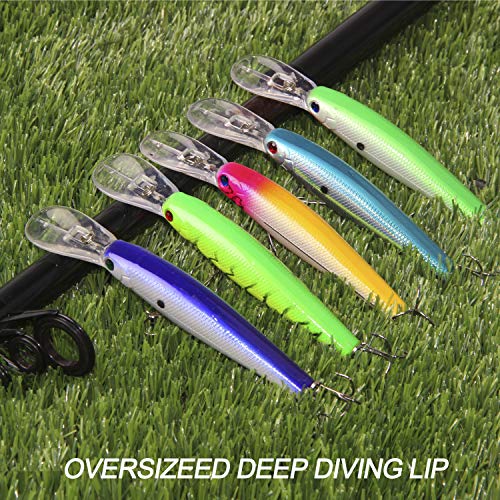 Bass Fishing Lures Kit, Minnow CrankBait VIB Pencil Popper Sinking Wobbler Hard Bait Lures for Bass Trout Walleye Redfish Freshwater Saltwater - color: Combo A-10pcs (5.6" with lip)