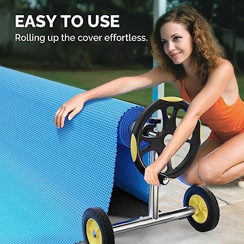 VINGLI Pool Cover Reel Set Solar Pool Cover Reel for Inground Swimming Pool, Aluminum Solar Swimming Inground Cover Blanket Reel (Upgrade) (14 FT) - size: 14 FT