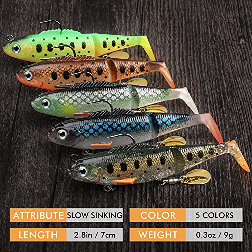 TRUSCEND Shadtale Easy Catch Soft Fishing Lures with BKK Hooks - Trembly Sinking and Vibrating Swim for More Bites, Pre-Rigged Swimbaits for Bass, Trout, Crappie, Walleye, Freshwater Saltwater Fishing - color: D-2.8"-0.3oz