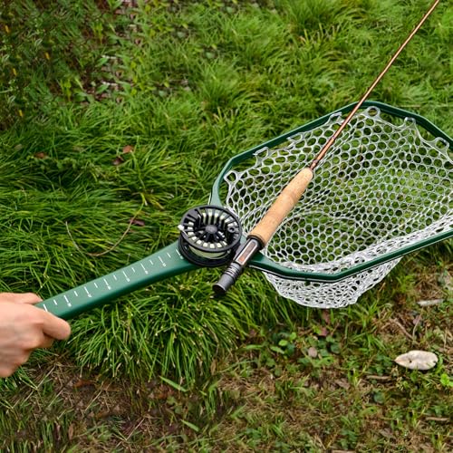 Aventik Fly Floating Fishing Net Carbon Fiber Landing Trout Net Light Weight Clear Rubber Ghost Net Catch & Release - color: green
