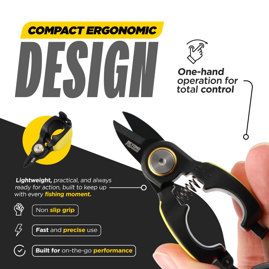 Beyond Fishing Quick Snips Fishing Line Cutter – Braid Scissors, Fishing Line Clippers with Retractable Lanyard & Clip – Fishing Scissors for Braided Line, Fluoro & Mono, Compact Fishing Line Snips