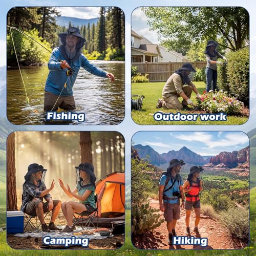 Suhine Mosquito Net Hat with Fan Built in Wide Brim Fan Solar Hat with Netting and Neck Flap for Men Women Outdoor Fishing - color: Navy Blue