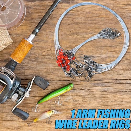 Fishing Leaders Saltwater Fishing Rigs Fishing Wire Leaders with Swivels Snaps High-Strength Fishing Leader Line Rig Bottom Rig Nylon Steel Sea Surf Fishing Rigs Tackle 1Arm 2Arms - color: Blue Nylon, style: 1 Arm, 12pcs