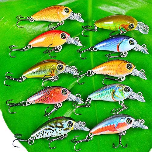 Mini Crankbait Fishing Lures Kits Swimbait Wobbler Hard Baits for Bass Trout Pike Freshwater and Saltwater 10pc-20pc/pack - color: 10pcs-4.7cm/0.14oz+BOX