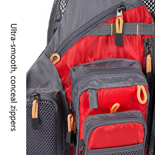 BASSDASH Strap Fishing Vest Adjustable for Men and Women, for Fly Bass Fishing and Outdoor Activities - color: Red