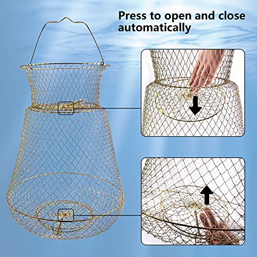 Galvanized Steel Wire Fish Baskets,Portable Fishing Basket for Fish Outdoor,Collapsible Wire Fish Baskets,Minnow Bucket. - size: Medium -13X22 INCH