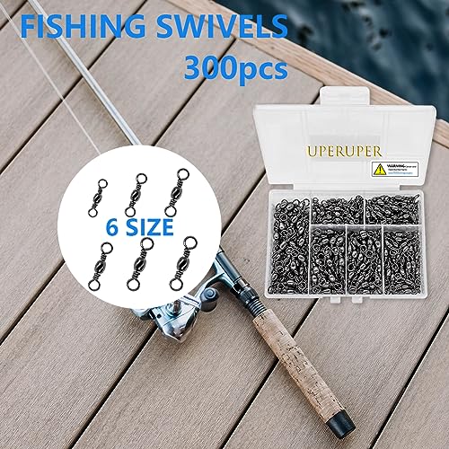 Fishing Barrel Swivels Kit, 300pcs Stainless Steel Rolling Bearing Snap Connector for Saltwater Freshwater Fishing#2#3#4#5#6#7 - style: B Style: 6 Sizes - 300pcs