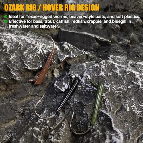 Eupheng 15PCS Ozark Rig Weedless Jig Heads, Hover-Style Texas Rig Alternative Hooks for Saltwater & Freshwater 1/8oz 3/16oz 1/4oz 3/8oz - size: 3/16oz(5.3g)-15PCS