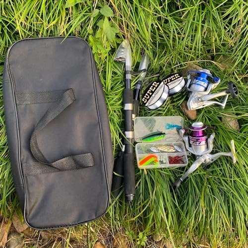 Tripquips Fishing Pole Combo, 6.9ft 2Pcs Telescopic Rods Set, Collapsible Fishing Rods, 2PCS Spinning Reel Set with Carrier Bag Freshwater Fishing Rod and Reel Combos Kits - color: Blue Fishing Combos