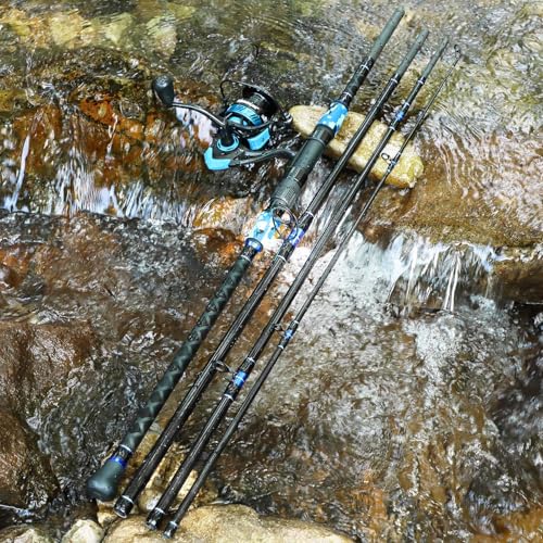 Sougayilang Surf Fishing Rod and Reel Combo, 4 Piece MH/H Saltwater Fishing Combo with 5000 Size Spinning Reel(12'/15') - color: blue, size: 10ft-Spinning-4Pc-Heavy