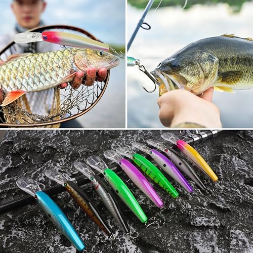 Minnow Fishing Lures Hard Baits Kit,10pcs Deep Diving Crankbaits Swimbaits Life-Like Walleye Lure for Bass Trout Pike Freshwater Saltwater Lures Kit