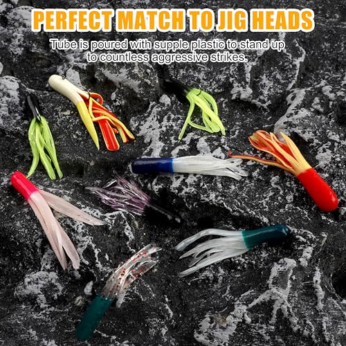 Grub Fishing Lures Jig Heads Hooks Kit, Crappie Lures Tube Baits Soft Worms Grub Tail Crappie Jigs for Bass Trout Bluegill Panfish Fishing 17-140pcs - color: 140pcs/kit