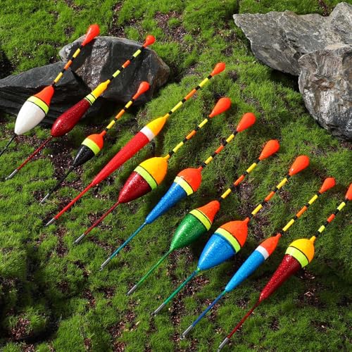 Fishing Float and Bobber,10 Pcs Oval Trout Float Foam Fishing Floats Wood Slip Fishings Bobbers, Bobber Stopper Spring Stick Slip Floats Accessories for Fishings