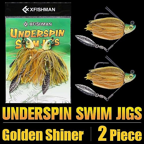 Swim-Jigs-for-Bass-Fishing-Lures Swimbait Underspin Swimming Bass Jigs 1/2 3/8 1/4 oz - color: Golden Shiner 2 Pack, size: 3/8 oz