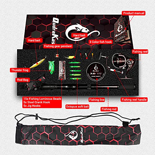 Fishing Rod and Reel Combos, Unique Design with X-Warping Painting, Carbon Fiber Telescopic Fishing Rod with Reel Combo Kit with Tackle Box, Best Gift for Fishing Beginner and Angler - color: Red, size: 1.8 m 5.91 ft (Tackle Box)
