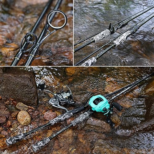 Sougayilang Fishing Rod - Medium 2Pc Graphite Composite Blank Spinning & Casting Rod, Camouflage EVA Grip, Smooth Transition Fishing Pole - color: Grey-Spinning, size: 6'10''-Medium-Moderate