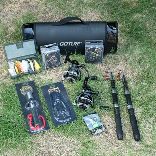 Goture Fishing Rod and Reel Combos-2PCS 2.5M Telescopic Fishing Pole+2PCS Spinning Reels with Carrier Bag, Telescopic Rod Reel Lures Kit for Starter Travel Saltwater Freshwater