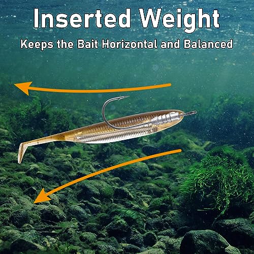 Dr.Fish 20 Pack Weighted Swimbait Hooks, Weighted Fishing Worm Hooks Straight Shank Round Bend Bass Fishing Jig Hook - size: #4/0-1/8oz