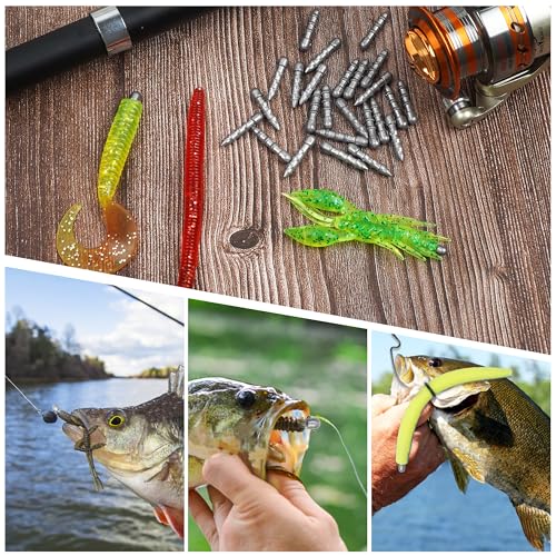 50pcs Fishing Nail Weights Kit Insert Sinkers Wacky Worm Weights for Bass Fishing Soft Plastic Lures Nail Sinkers Wacky Rig Neko Rig Insert Pencil Sinker Weight Kit 4 Sizes