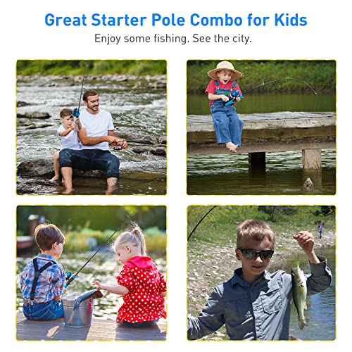 Kids Fishing Pole Kit, 59'' Telescopic Rod and Reel Beginner Combo with Spincast Reel,Tackle Box, Carrier Bag,Fishing Gear for Boys,Girls, Toddler,Youth - color: Blue+Pink