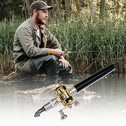 2023 Pocket Size Fishing Rod, 38inch Mini Fishing Pole Pen Fishing Rod Reel Set, Aluminum Alloy Telescopic Fishing Rod Collapsible Fishing Pole Kit - color: Green