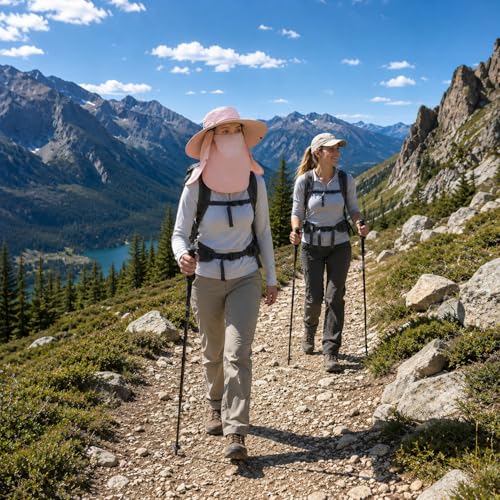 Sun Hat Unisex Face Coverage Shield Neck Flap Cap Garden Lawn Work Sports Hiking Fishing Hats - color: Pink