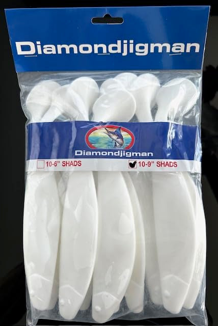 Diamond Jig Man Paddle Tail Shads (White) - Pack 10