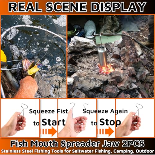 2PACK Fish Mouth Spreader Jaw,6 Inch Water Bottle Hanger Hook Rack,Fish Mouth Jaw Spreaders Portable Fishs Hook Remover Tool Kit Stainless Steel Fishing Tools for Fishing Saltwater Camping Outdoor