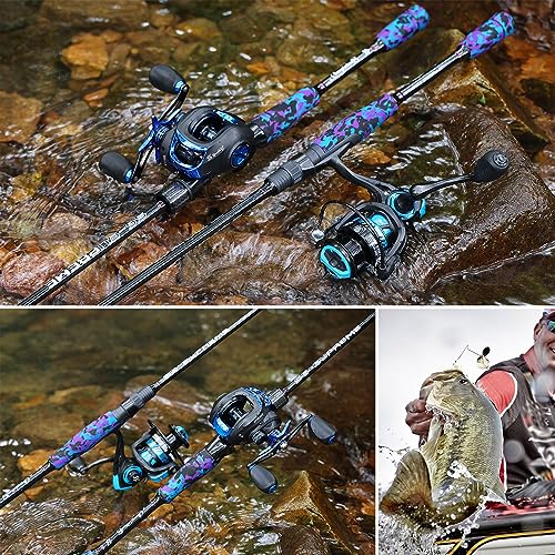 Sougayilang Fishing Rod - Medium 2Pc Graphite Composite Blank Spinning & Casting Rod, Camouflage EVA Grip, Smooth Transition Fishing Pole - color: Purple-Spinning, size: 6'10''-Medium-Moderate