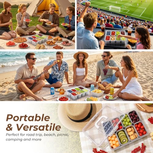 Homelove Snackle Box Container, Snack Container Divided Serving Tray with 8-Compartment Snack Platter, Lid and Handle, Food Organizer for Outdoor Travel Party Beach Picnic - color: A