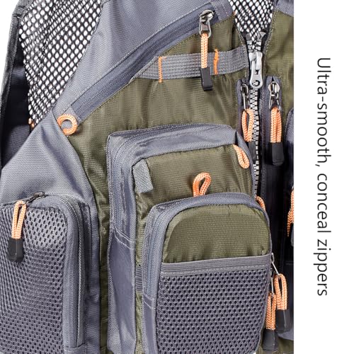 BASSDASH Strap Fishing Vest Adjustable for Men and Women, for Fly Bass Fishing and Outdoor Activities - color: Army Green