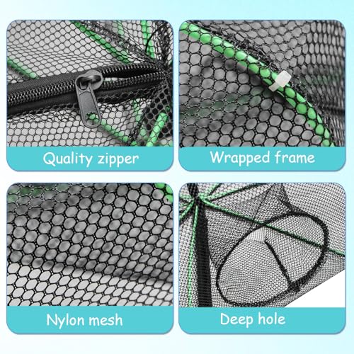 Fishing Bait Trap Crab Trap Minnow Traps, Foldable Net for Blue Crabs Lobster Shrimp Crawfish with Rope and Crabbing Equipment - color: Black-2 Pack, size: 10 Holes-28.7" x 10.2"