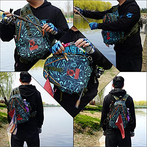 KINGDOM Fishing Tackle Storage Bag With Fishing lure Box, Water-Resistant Fishing Backpack with Rod Holder, Fishing Gear Bag - color: Black