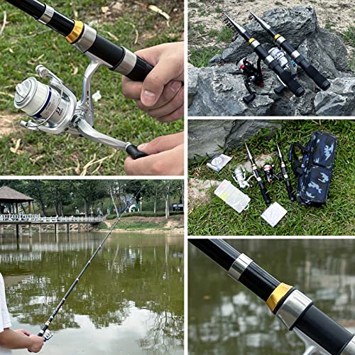 Telescopic Fishing Rod Reel Combo 2PCS 6.89FT Collapsible Fishing Pole Spinning Reel Lures Accessories with Fishing Bag Portable Fishing Rod Kit for Saltwater Freshwater Travel Fishermen Gift - color: Black