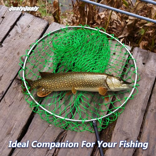 QualyQualy Foldable Pier Fishing Net 23" with Rust-Proof Stainless Steel Ring & Heavy-Duty Poly Mesh | Saltwater & Freshwater Landing Net for Kayak, Bridge Fishing Lightweight Durable Design - color: Green