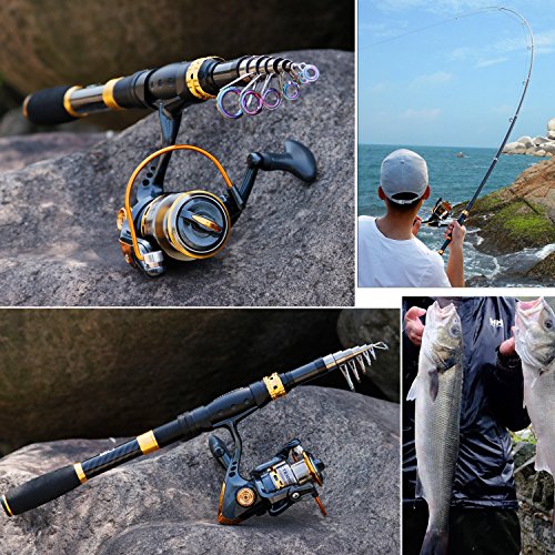Sougayilang Fishing Rod Reel Combos Carbon Fiber Telescopic Fishing pole with Spinning Reel for Travel Saltwater Freshwater Fishing - color: Fishing Full Kits with Carrier Case, size: 7.87 ft