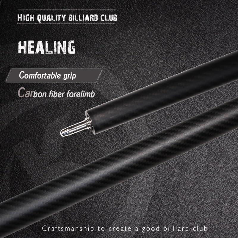 58" Carbon Fiber Pool Cue with 12.4mm Tip - Includes Premium Case & Glove for Amateur & Professional Players (Black-2)