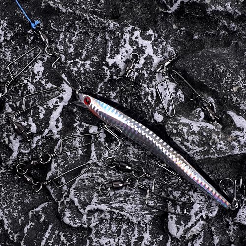 AGOOL Fishing Swivels Snaps Ball Bearing Swivels with Coastlock Snaps Stainless Steel Fishing Tackle Line Lure Leader Connector Quick Change Terminal Tackle for Lures, Leaders and Rigs - size: Size 7+7(250lb)