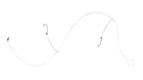Sea Bass Rigs, Hand-Tied 6-Pack Hi-Lo Saltwater Fishing Rigs with 2/0 & 3/0 Gold Baitholder Hooks, 50lb Mono Leader, Sinker Loop & 97lb Swivel for Porgy, Fluke, Tautog and Bottom Fishing - size: 3/0 Baitholder