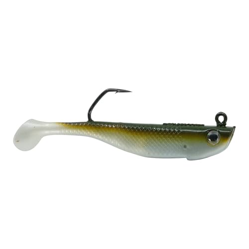 Hogy Protail Paddle Pre-Rigged Swimbait Saltwater Fishing Lure VMC Hook | Pre-rigged paddle tail swimbait with VMC Barbarian hook for Striped Bass, Bluefish, Snook, Tarpon & Tuna. - color: Olive, size: 4.25"/1.25oz