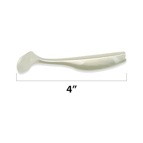 Soft Plastic Paddle Tail Swimbaits – 3 1/4", 4" & 5" Soft Plastic Fishing Lures with Extra-Large Tail for Lifelike Swimming Action – Freshwater & Saltwater - color: Pearl White, size: 4 Inch - 12 Pack