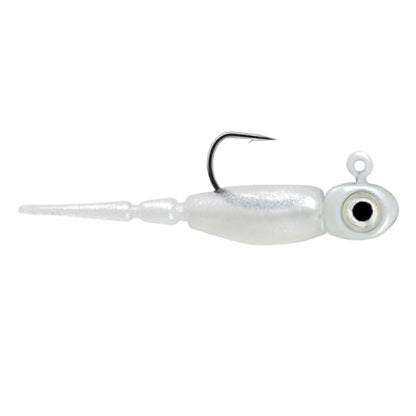 Northland Tackle Rigged Tungsten Pin Fry Ice Fishing Jig with Minnow Fry Body, 2 Pre-Rigged Jig Heads & 3 Extra Ice Fishing Plastics, Tungsten Jig Heads for Panfish, 1/28 Oz, Glo White