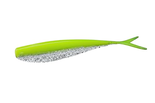 Lunker City Fishing Fin-S Fish 3.5" Fat Split Tail Soft Plastic Jerk Bait Minnow Bass Lure Original Walleye Bait, 10 Per Bag, Made in The USA - 86 Chartreuse Silk Ice - color: 86 Chartreuse Silk Ice