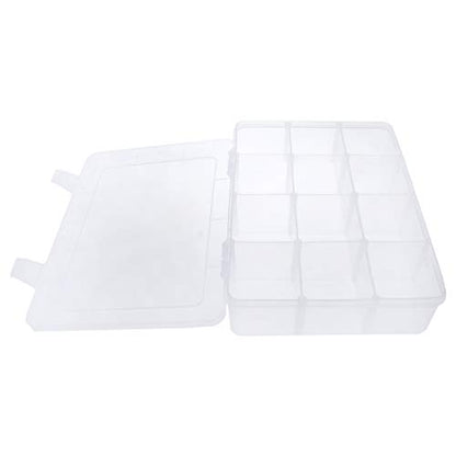 Xiaoyztan Clear Plastic Organizer, 12 Grids with Adjustable Dividers, Jewelry Box Bead Storage Container for Small Parts, Fishing Tackle, DIY Crafts, and Earrings - size: 8.8x6.6x2.3 in