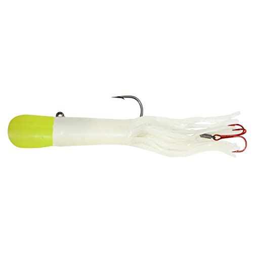 Northland Fishing Tackle Level-Head Predator Tube Jig, Assorted Sizes & Colors for Ice Fishing and Fishing Lake Trout, Northern Pike, and Burbot - color: White/Chartreuse Top, size: 1 1/2 Oz, 2/Card