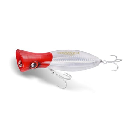 Saltwater Popper Lure Topwater Popper Lure Saltwater, Fishing Accessories for Saltwater Surface Casting and Freshwater Surface Fishing, Large Predator Fish - color: Red Head