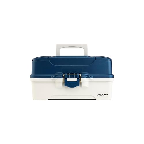Plano Three-Tray Tackle Box Striper Kit, Blue/Grey, Rust-Proof Brass Latch, Top-Access Tray Compartments with Deep Storage, Made in the USA, Portable Fishing Gear Storage Organizer - style: Striper